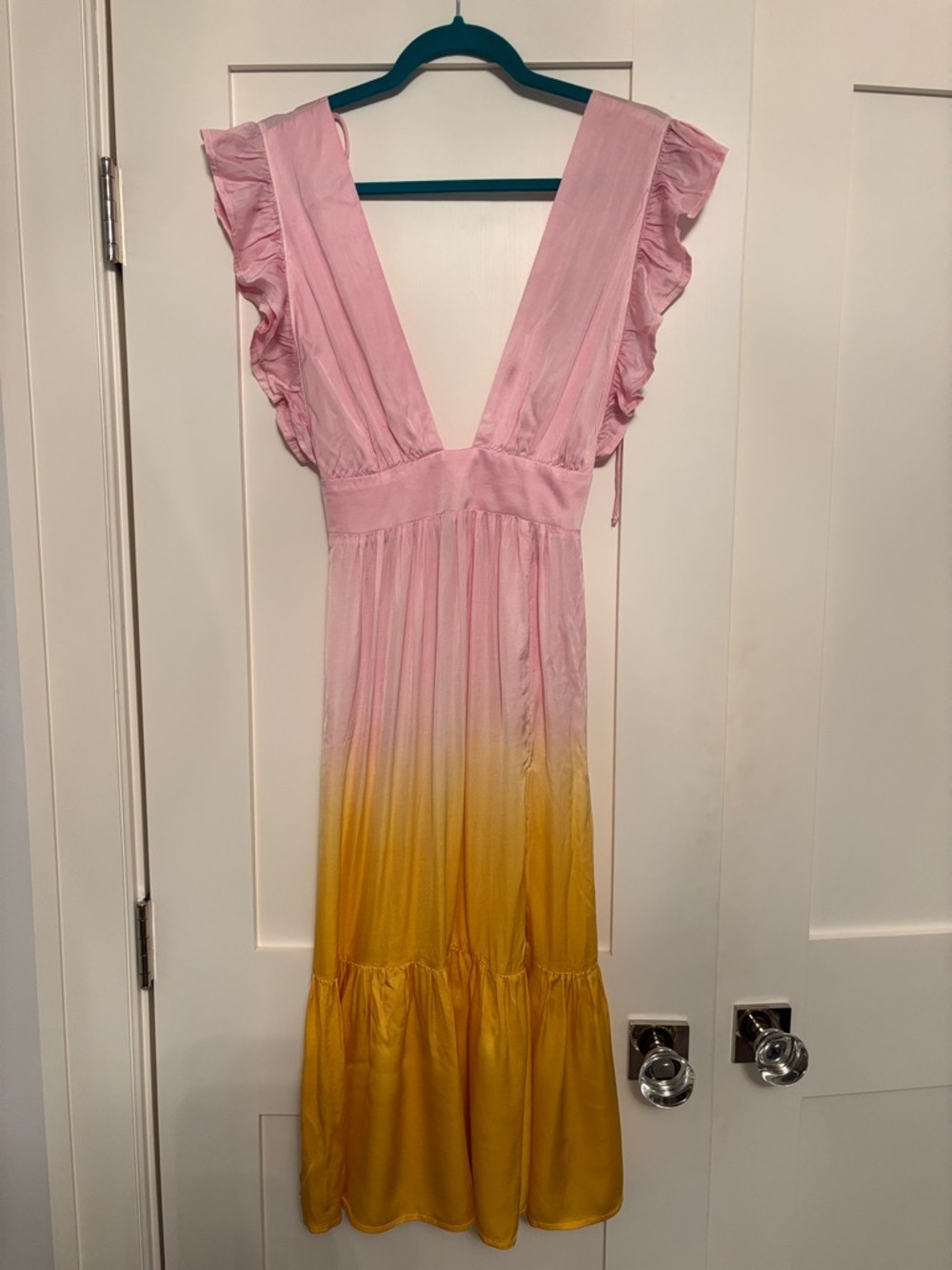 Stillwater Pink Ruffled V-Neck Maxi Dress